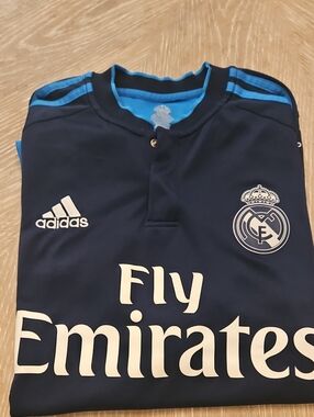adidas Real Madrid Navy Blue Football Top with Light Blue Accents